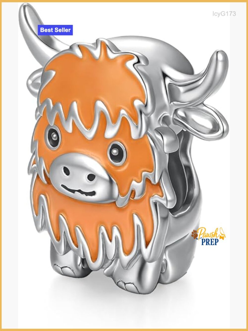 Highland Cow Charm 925 Sterling Silver Animal Bead for Bracelet Making
